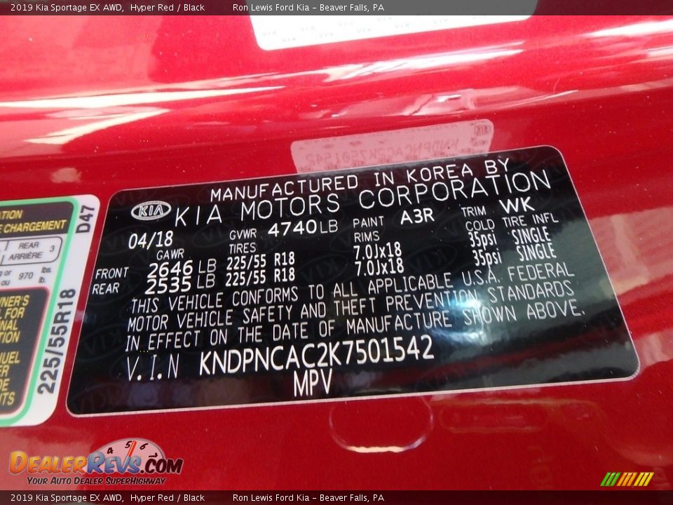 2019 Kia Sportage EX AWD Hyper Red / Black Photo #15