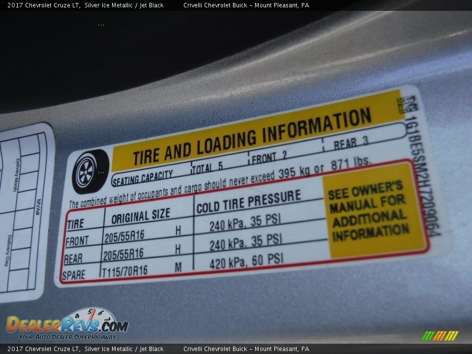 2017 Chevrolet Cruze LT Silver Ice Metallic / Jet Black Photo #33