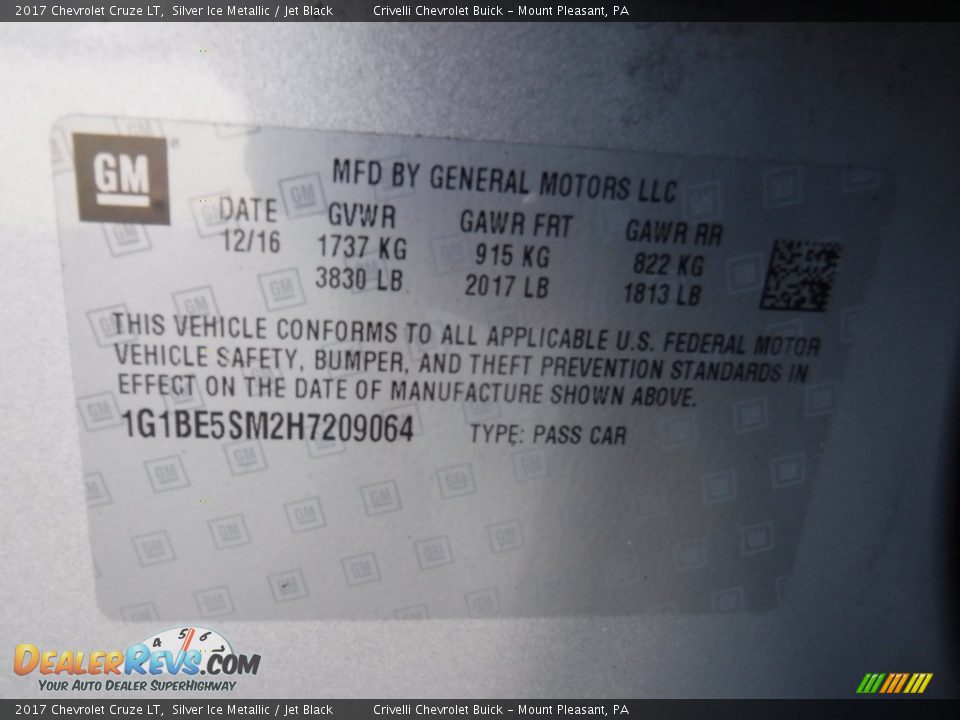 2017 Chevrolet Cruze LT Silver Ice Metallic / Jet Black Photo #34