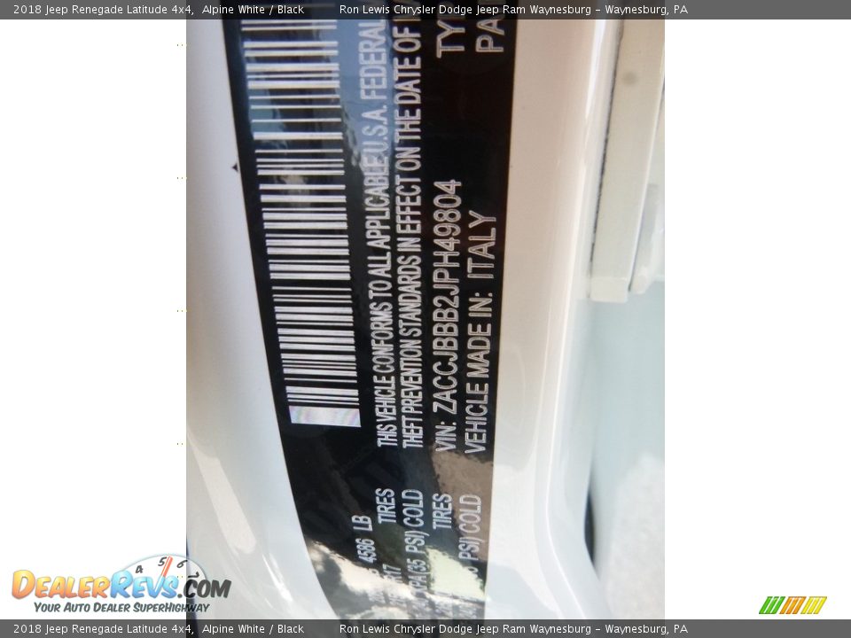 2018 Jeep Renegade Latitude 4x4 Alpine White / Black Photo #15