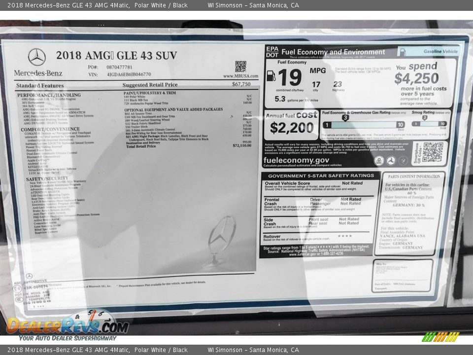 2018 Mercedes-Benz GLE 43 AMG 4Matic Polar White / Black Photo #10