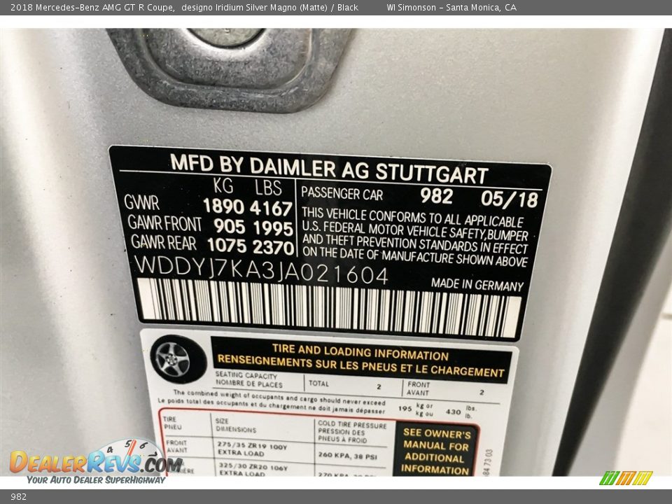 Mercedes-Benz Color Code 982 designo Iridium Silver Magno (Matte)