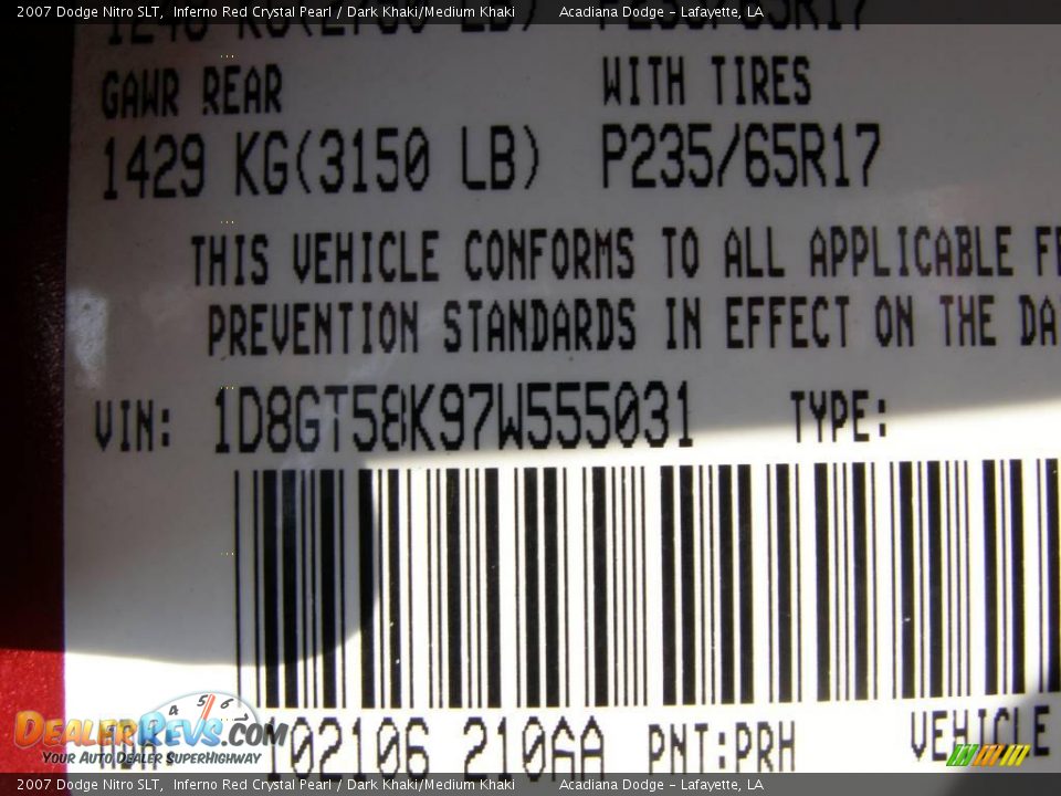 2007 Dodge Nitro SLT Inferno Red Crystal Pearl / Dark Khaki/Medium Khaki Photo #13