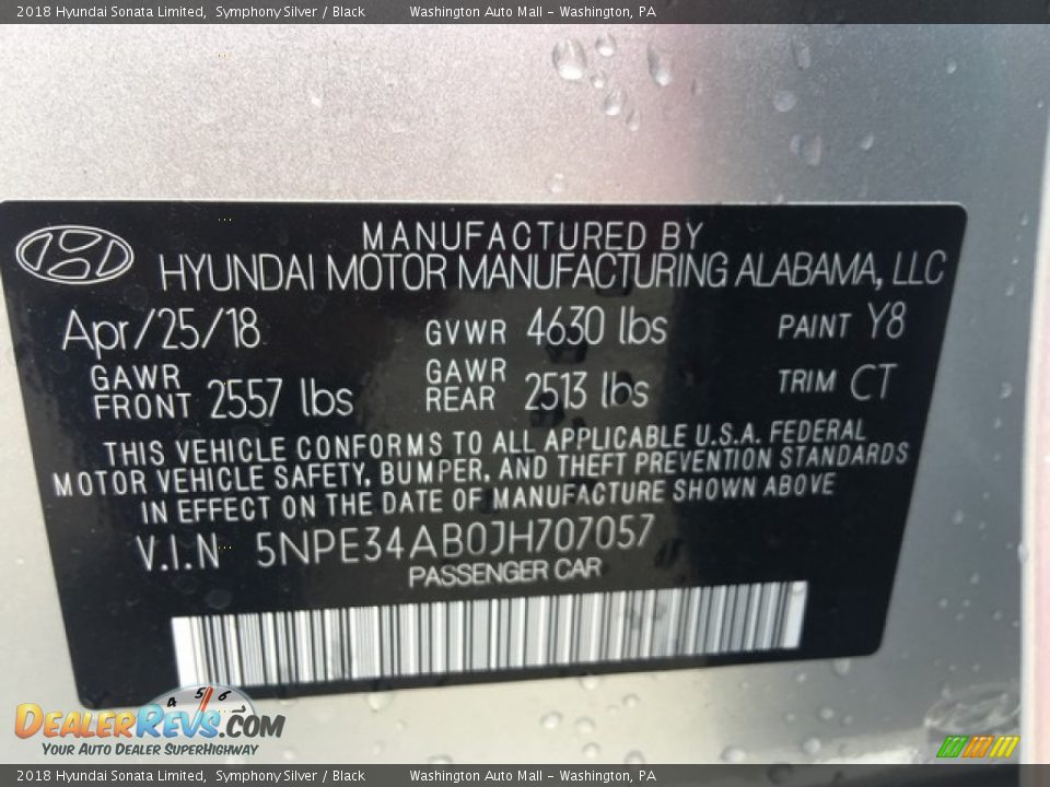 2018 Hyundai Sonata Limited Symphony Silver / Black Photo #31