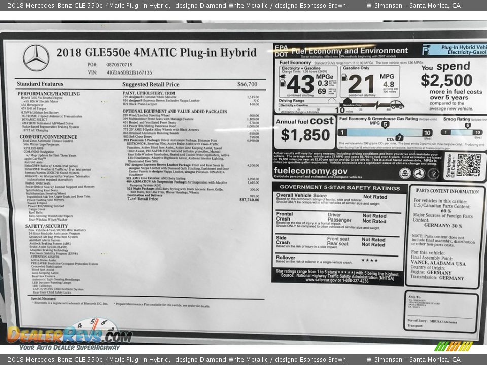 2018 Mercedes-Benz GLE 550e 4Matic Plug-In Hybrid designo Diamond White Metallic / designo Espresso Brown Photo #10