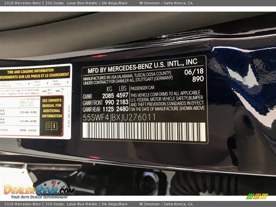 2018 Mercedes-Benz C 300 Sedan Lunar Blue Metallic / Silk Beige/Black Photo #11