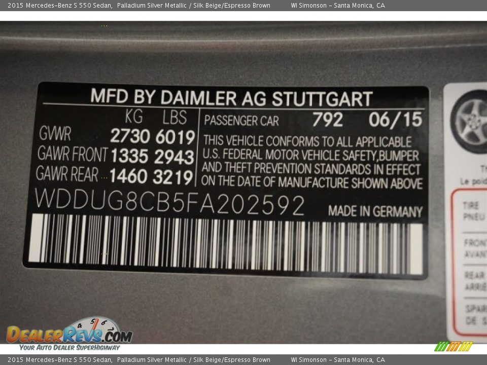 2015 Mercedes-Benz S 550 Sedan Palladium Silver Metallic / Silk Beige/Espresso Brown Photo #35