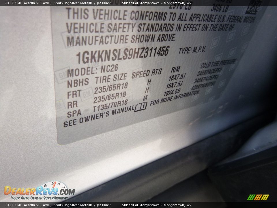 2017 GMC Acadia SLE AWD Sparkling Silver Metallic / Jet Black Photo #17