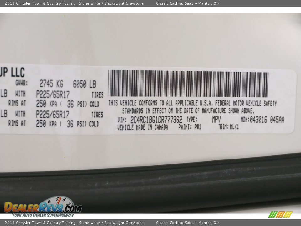 2013 Chrysler Town & Country Touring Stone White / Black/Light Graystone Photo #24