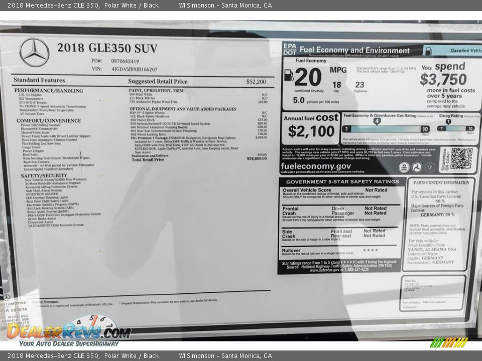 2018 Mercedes-Benz GLE 350 Polar White / Black Photo #10