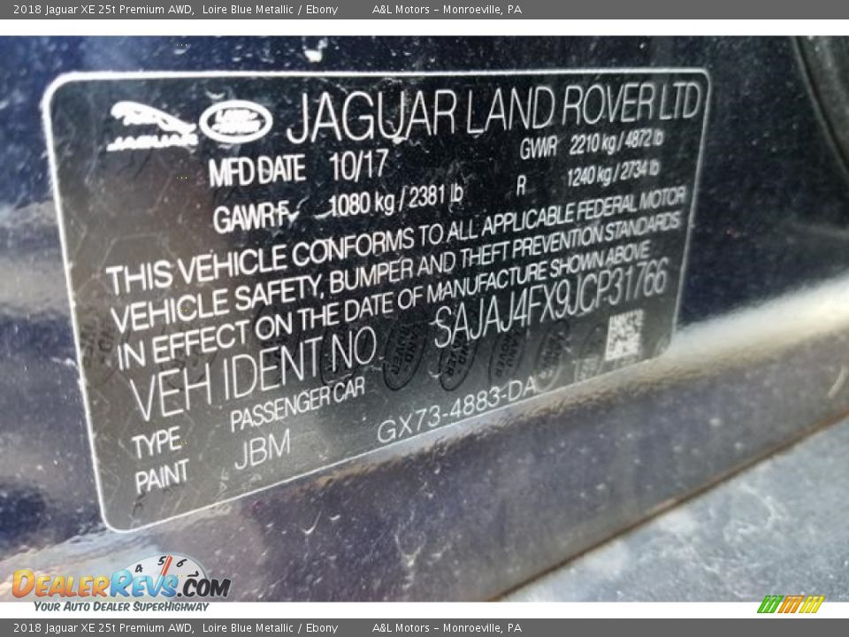 2018 Jaguar XE 25t Premium AWD Loire Blue Metallic / Ebony Photo #17