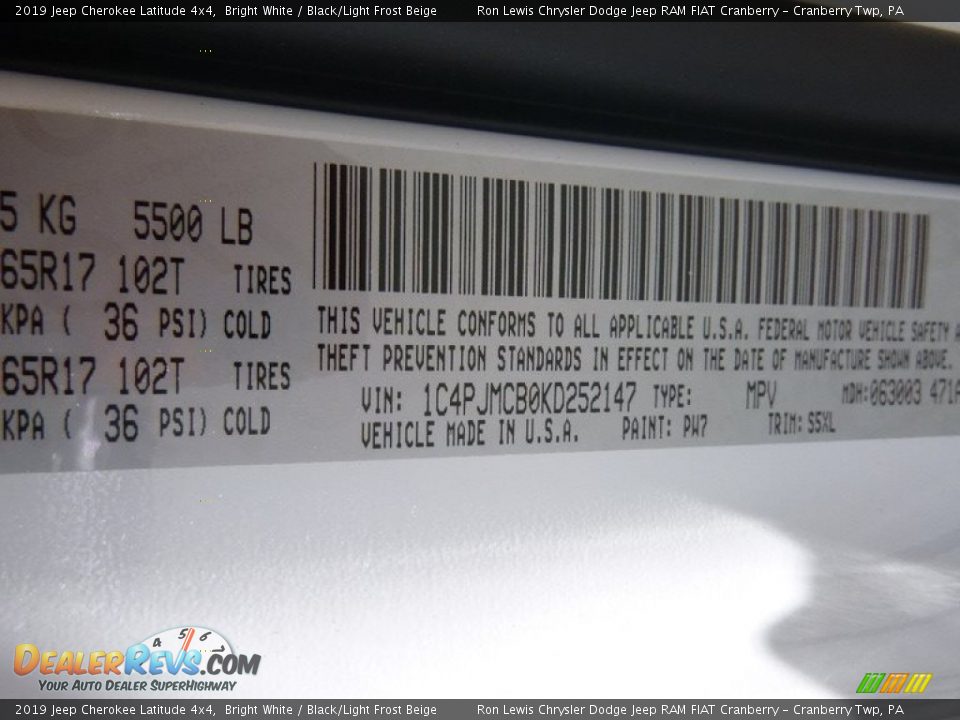 2019 Jeep Cherokee Latitude 4x4 Bright White / Black/Light Frost Beige Photo #15