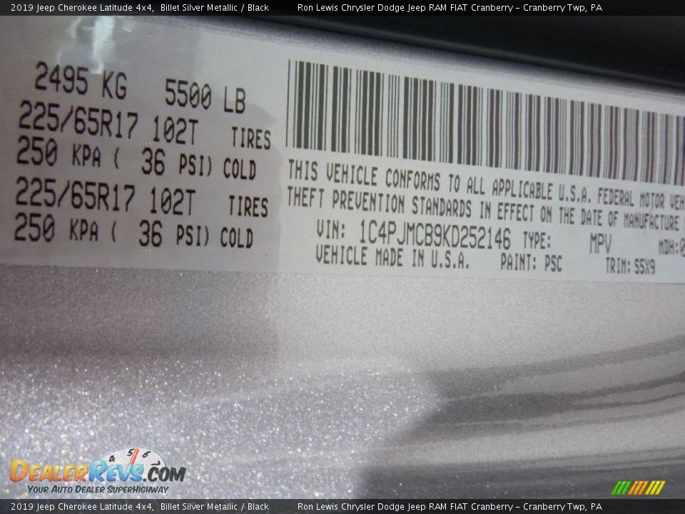 2019 Jeep Cherokee Latitude 4x4 Billet Silver Metallic / Black Photo #14