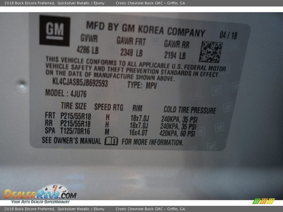 2018 Buick Encore Preferred Quicksilver Metallic / Ebony Photo #15