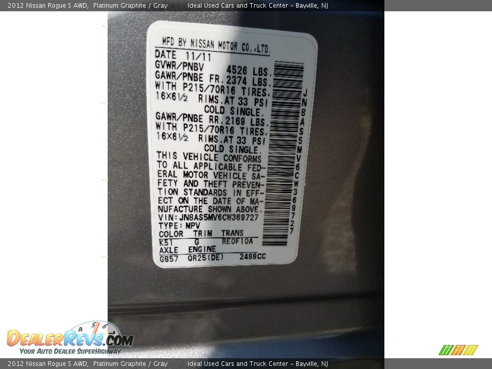 2012 Nissan Rogue S AWD Platinum Graphite / Gray Photo #20