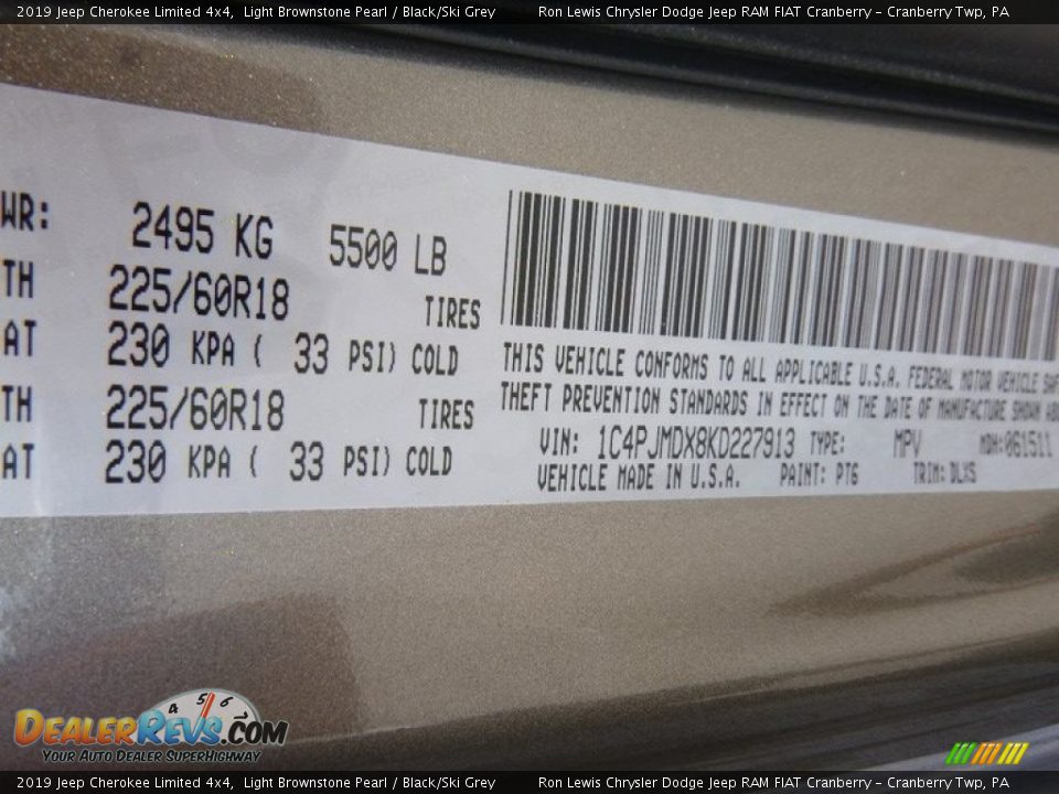 2019 Jeep Cherokee Limited 4x4 Light Brownstone Pearl / Black/Ski Grey Photo #16