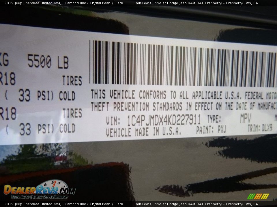 2019 Jeep Cherokee Limited 4x4 Diamond Black Crystal Pearl / Black Photo #15