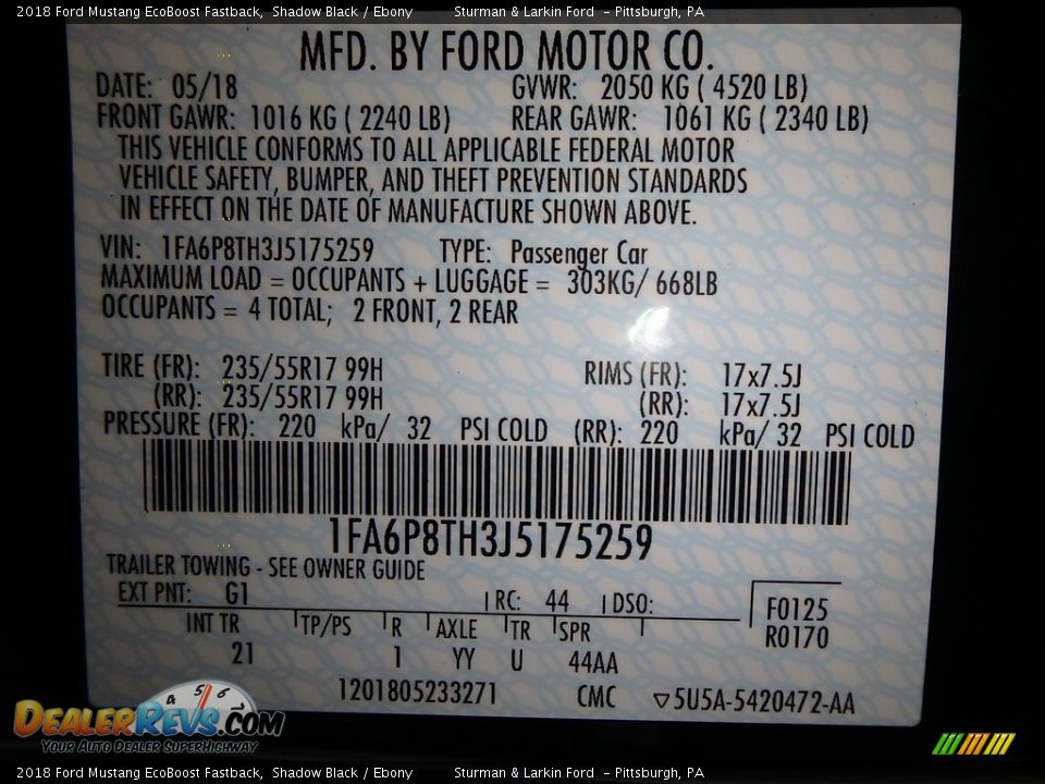 2018 Ford Mustang EcoBoost Fastback Shadow Black / Ebony Photo #10