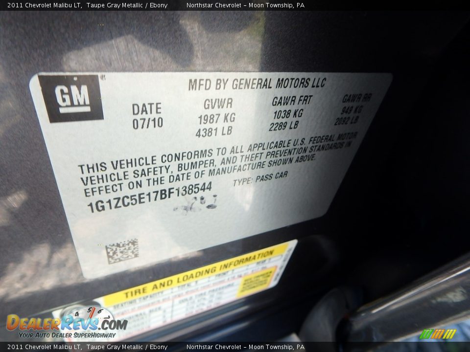 2011 Chevrolet Malibu LT Taupe Gray Metallic / Ebony Photo #14