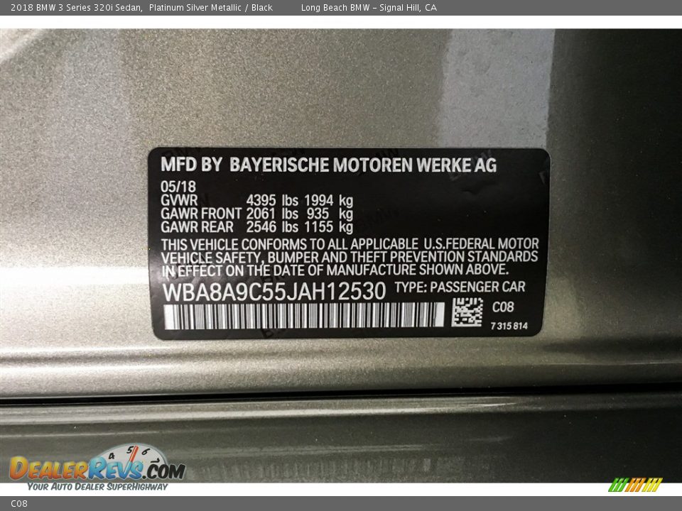 BMW Color Code C08 Platinum Silver Metallic