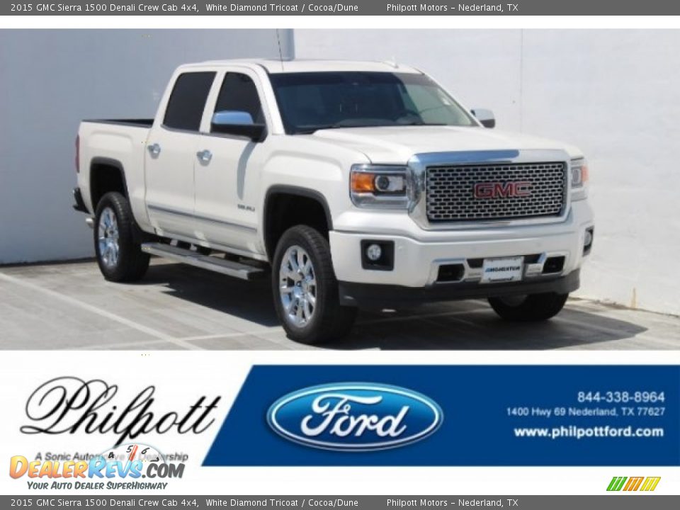 2015 GMC Sierra 1500 Denali Crew Cab 4x4 White Diamond Tricoat / Cocoa/Dune Photo #1