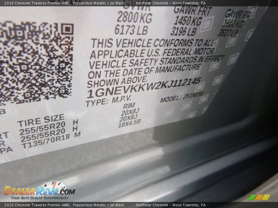 2019 Chevrolet Traverse Premier AWD Pepperdust Metallic / Jet Black Photo #17