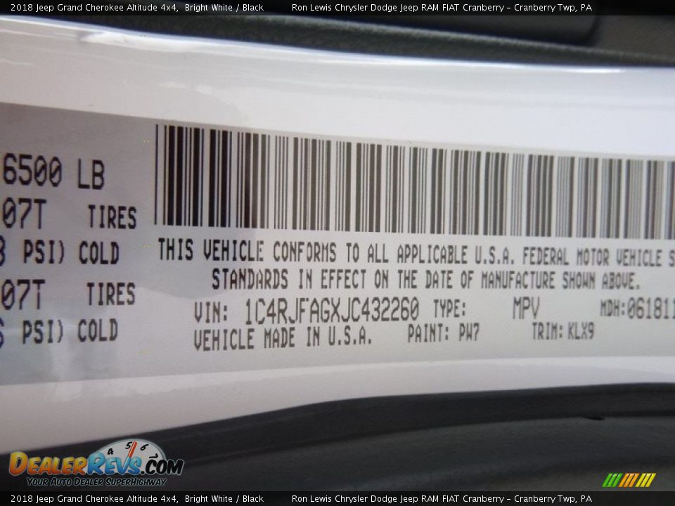 2018 Jeep Grand Cherokee Altitude 4x4 Bright White / Black Photo #15