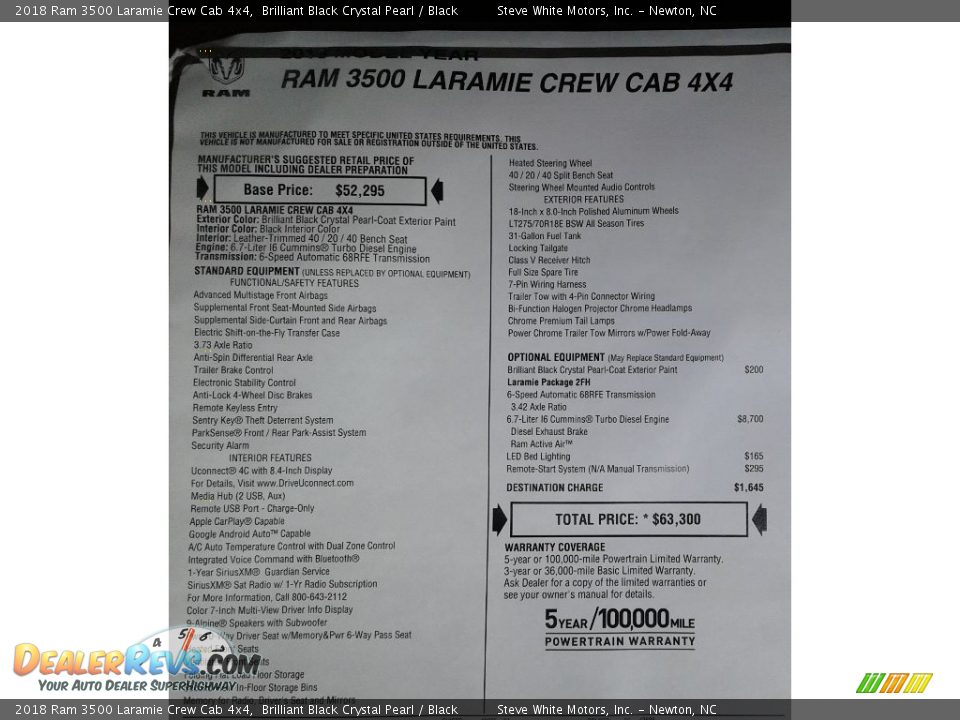 2018 Ram 3500 Laramie Crew Cab 4x4 Window Sticker Photo #36