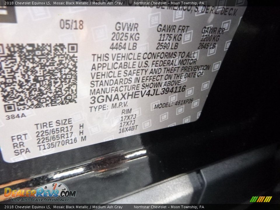 2018 Chevrolet Equinox LS Mosaic Black Metallic / Medium Ash Gray Photo #17