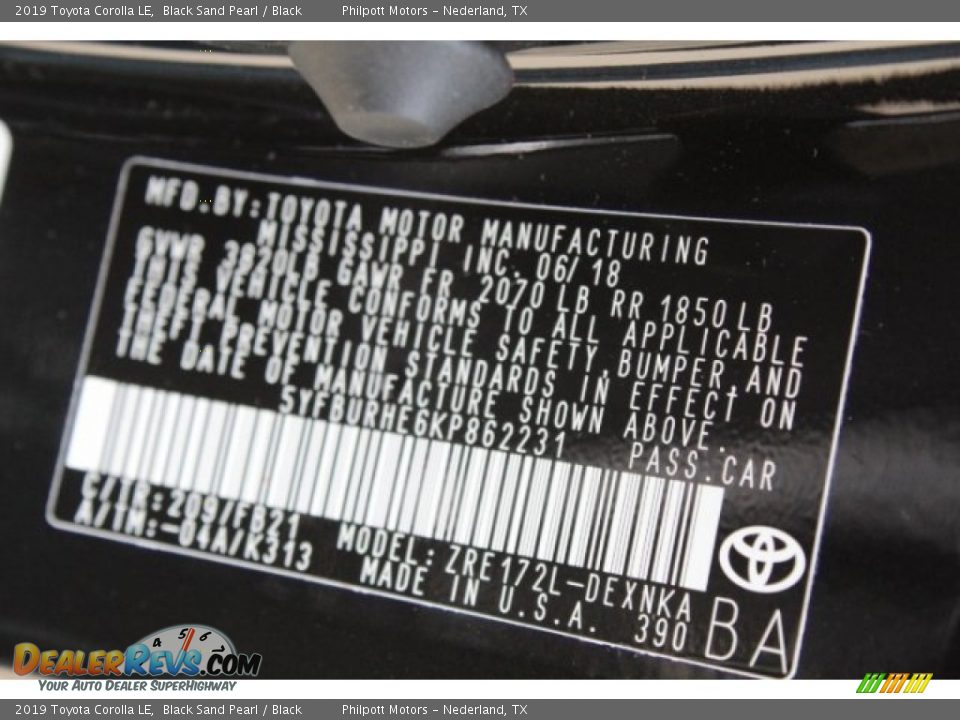 2019 Toyota Corolla LE Black Sand Pearl / Black Photo #33