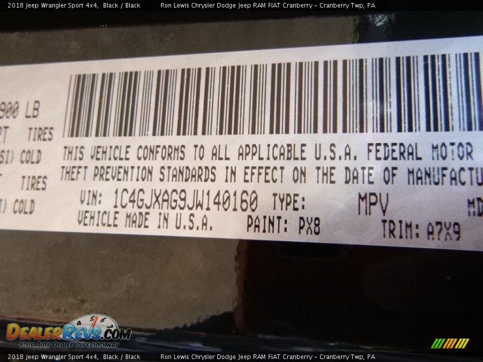 2018 Jeep Wrangler Sport 4x4 Black / Black Photo #15