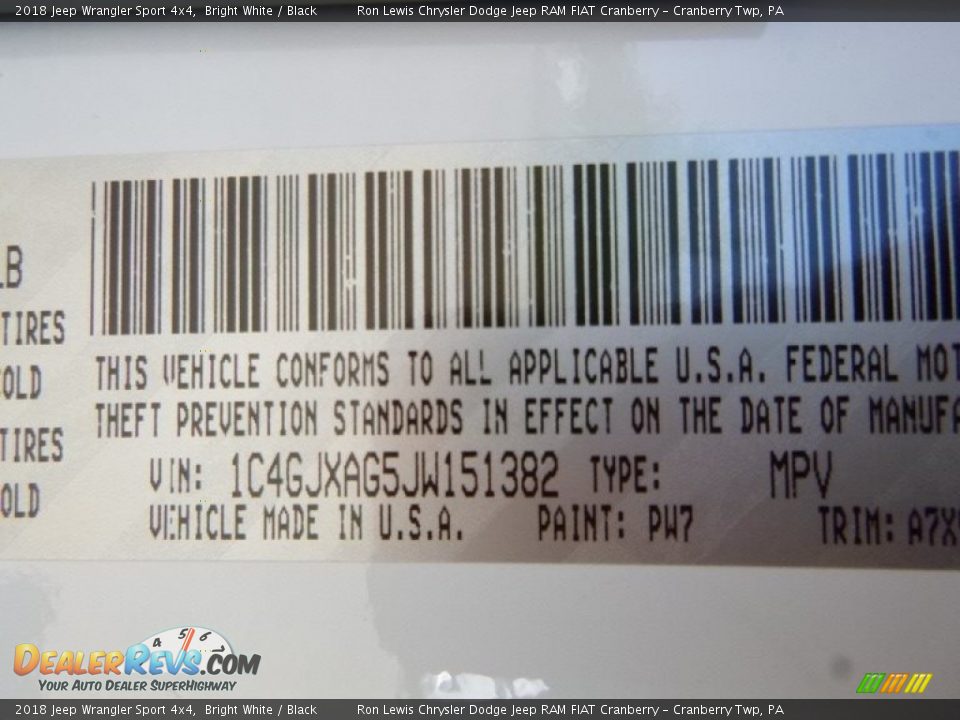 2018 Jeep Wrangler Sport 4x4 Bright White / Black Photo #15