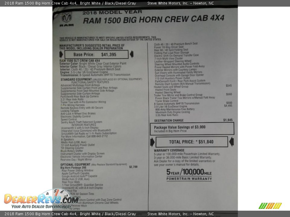 2018 Ram 1500 Big Horn Crew Cab 4x4 Bright White / Black/Diesel Gray Photo #35