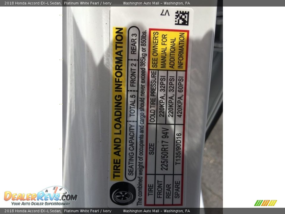 2018 Honda Accord EX-L Sedan Platinum White Pearl / Ivory Photo #28