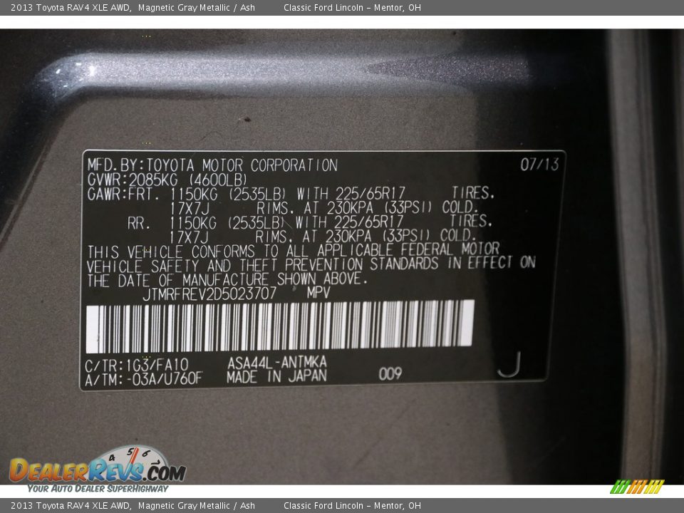 2013 Toyota RAV4 XLE AWD Magnetic Gray Metallic / Ash Photo #18