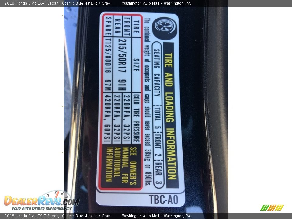 2018 Honda Civic EX-T Sedan Cosmic Blue Metallic / Gray Photo #25