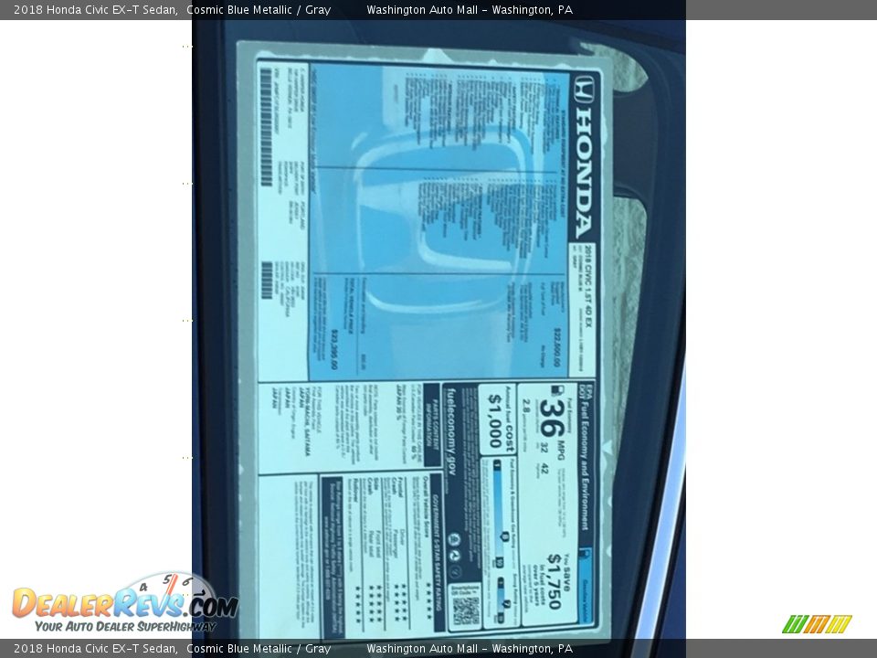 2018 Honda Civic EX-T Sedan Cosmic Blue Metallic / Gray Photo #28