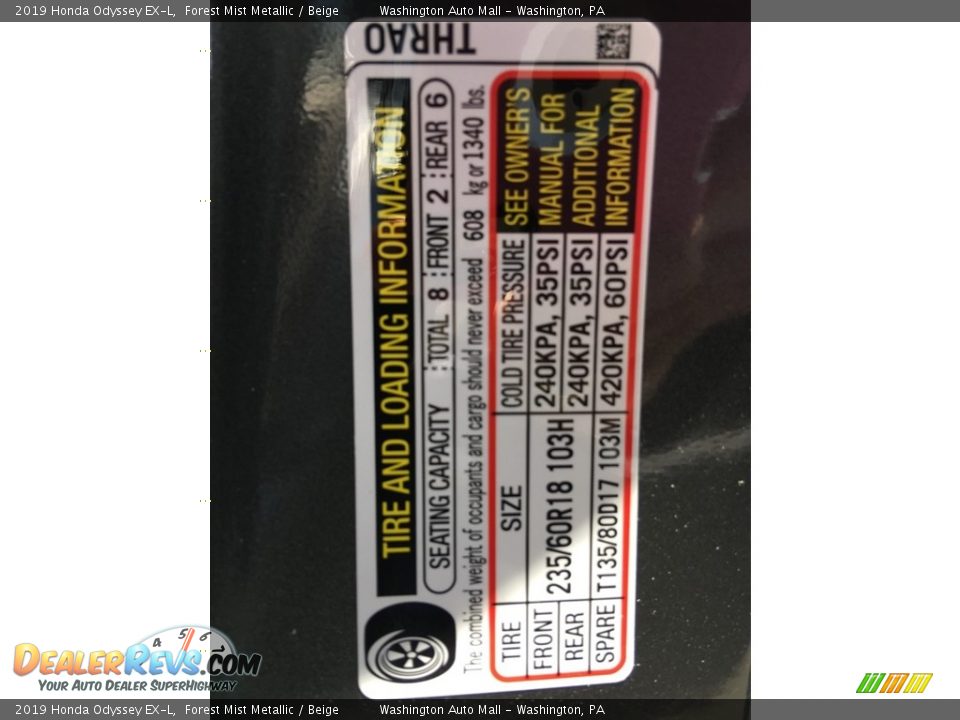 2019 Honda Odyssey EX-L Forest Mist Metallic / Beige Photo #32