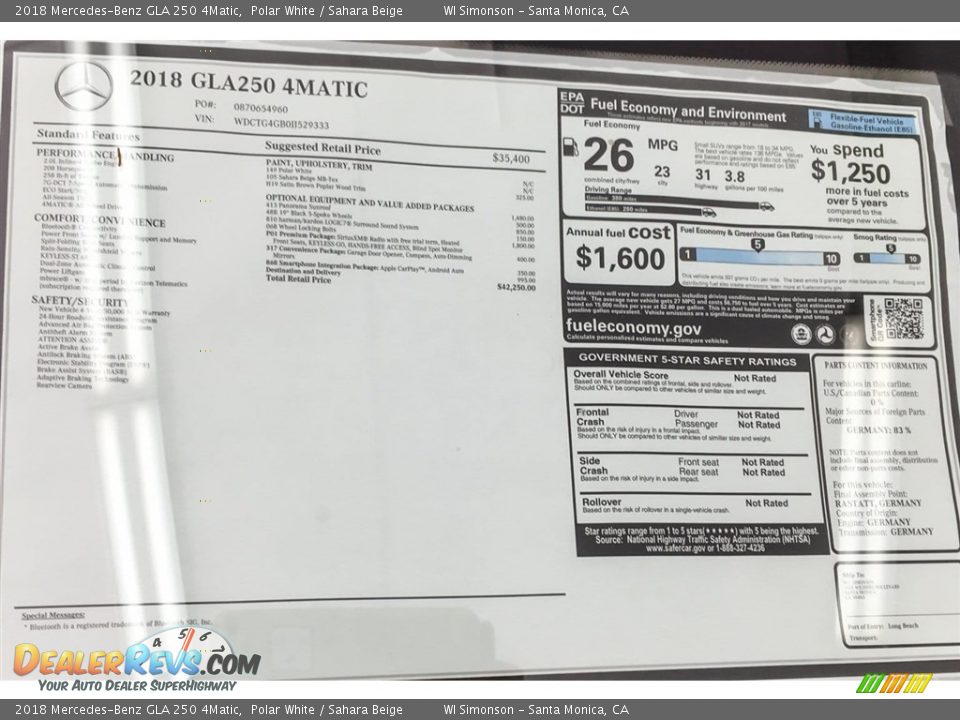 2018 Mercedes-Benz GLA 250 4Matic Polar White / Sahara Beige Photo #10