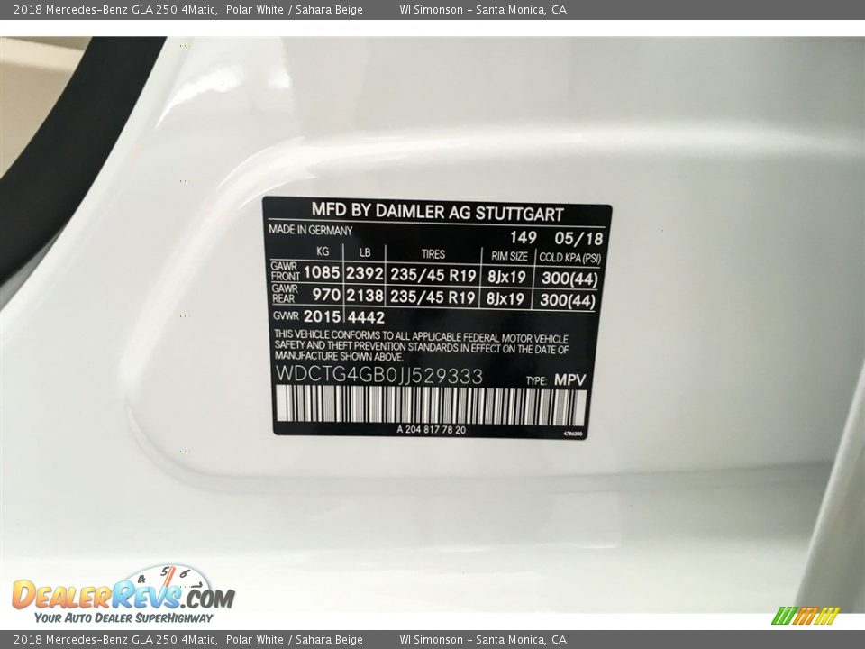 2018 Mercedes-Benz GLA 250 4Matic Polar White / Sahara Beige Photo #11
