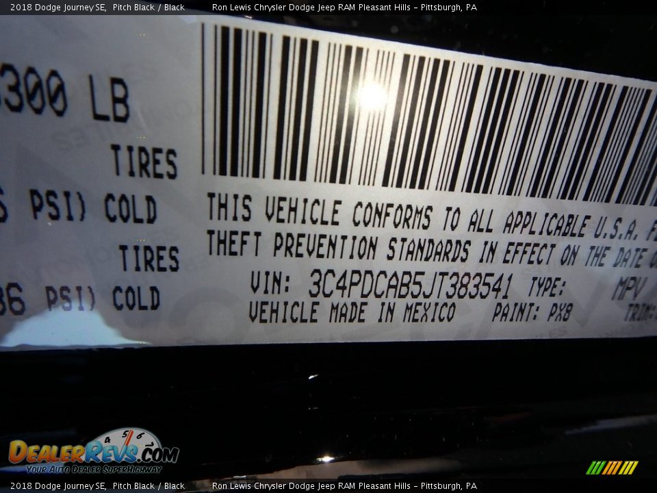 2018 Dodge Journey SE Pitch Black / Black Photo #14