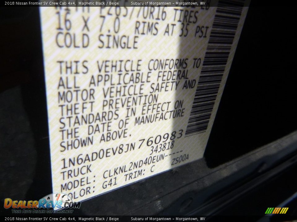 2018 Nissan Frontier SV Crew Cab 4x4 Magnetic Black / Beige Photo #15