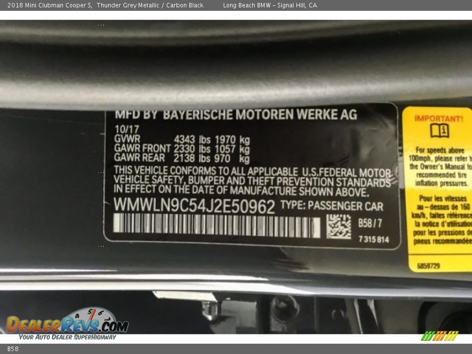 Mini Color Code B58 Thunder Grey Metallic