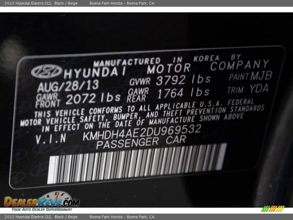 2013 Hyundai Elantra GLS Black / Beige Photo #33