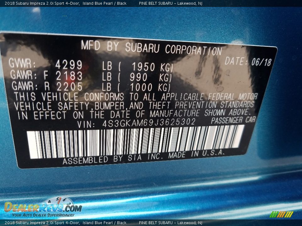 2018 Subaru Impreza 2.0i Sport 4-Door Island Blue Pearl / Black Photo #10