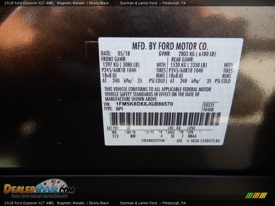 2018 Ford Explorer XLT 4WD Magnetic Metallic / Ebony Black Photo #11