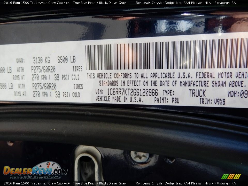 2016 Ram 1500 Tradesman Crew Cab 4x4 True Blue Pearl / Black/Diesel Gray Photo #16