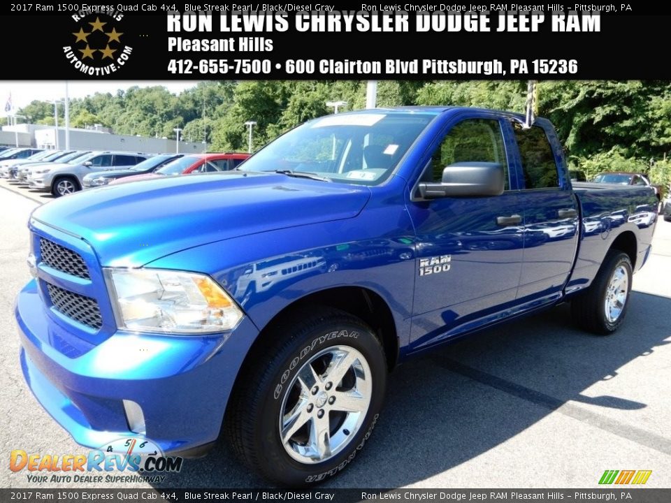 2017 Ram 1500 Express Quad Cab 4x4 Blue Streak Pearl / Black/Diesel Gray Photo #1