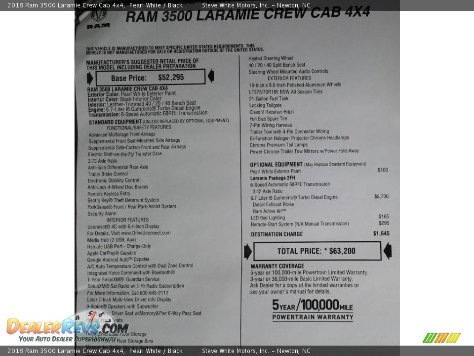 2018 Ram 3500 Laramie Crew Cab 4x4 Pearl White / Black Photo #36