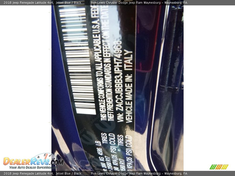 2018 Jeep Renegade Latitude 4x4 Jetset Blue / Black Photo #14